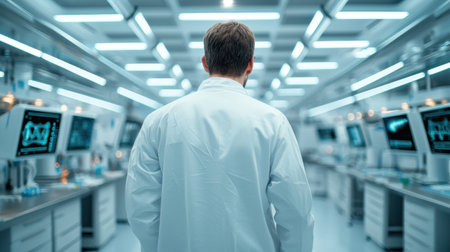 Researcher conducting antibiotic experiments intense concentration lab environment with high-tech equipment cool overhead lights close-up detail shot, Realistic Photoの素材