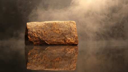 Isolated granite stone on tranquil water wispy smoke enveloping soft spotlight illuminating close-up shot peaceful vibeの素材