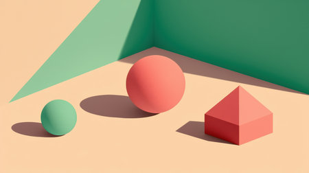 Smooth pastel geometric shapes floating soft shadows dreamy atmosphere diffused natural light top-down viewの素材