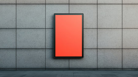 Minimalist billboard promoting tech gadget sleek design urban modern building backdrop cool daylight straight-on angleの素材