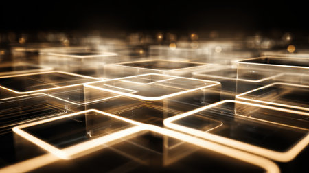 Abstract representation of glowing rectangular shapes with soft focus background in a modern digital style perfect for technology and design themesの素材