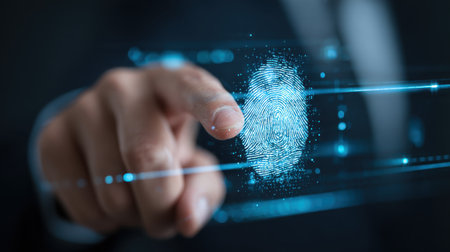 Innovative Concept of Biometric Security with Fingerprint Recognition on Touchscreen Interface in Modern Technology and Cybersecurity Fieldの素材