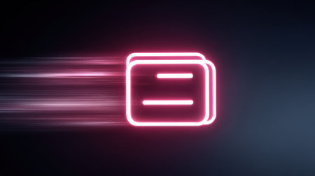 Abstract neon light illustration representing speed and movement with glowing rectangular shapes and a dark background for modern design conceptsの素材