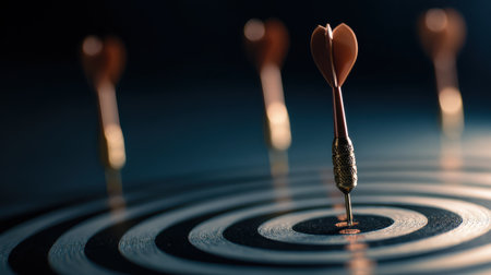Precision and Focus in Competition: A Close-Up on Darts Targeting the Bullseye for Sports and Game Loversの素材