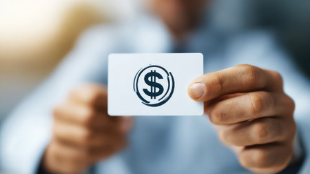 Hands Holding a Credit Card with Dollar Symbol for Financial Transactions and Online Shopping in Modern Digital Worldの素材