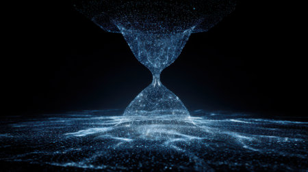 Cosmic Hourglass Formation in Space with Glowing Particles Representing Time and Energy Manipulation in a Dark Backgroundの素材