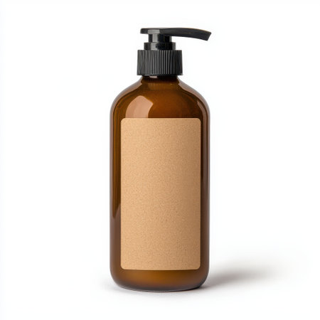 Brown Pump Bottle with Blank Label for Customizable Product Designs and Branding Opportunities in Cosmetic or Personal Care Industry Settingsの素材