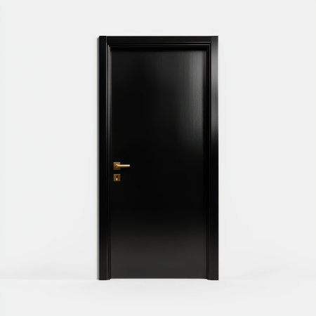 Modern Black Door with Elegant Handle on Minimalistic Background, Perfect for Interior Design Concepts and Home Renovation Projectsの素材