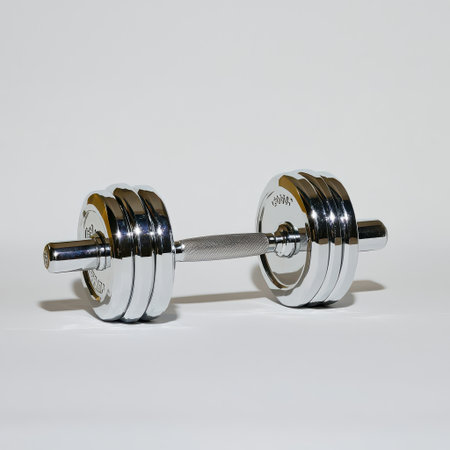 Chrome Dumbbell Isolated on a White Background for Fitness, Strength Training, and Gym Equipment Conceptsの素材