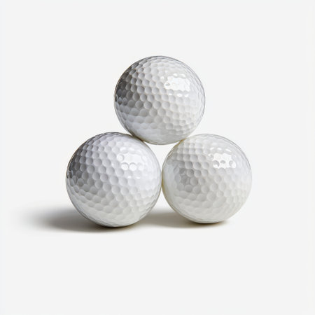 Three White Golf Balls Stacked in a Triangle Arrangement on a Clean Background for Sports, Recreation, and Leisure Conceptsの素材