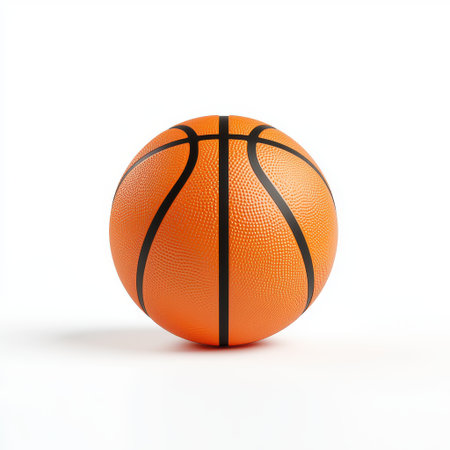 Bright Orange Basketball on White Background Perfect for Sports, Fitness, and Active Lifestyle Imagery for Creative and Commercial Useの素材