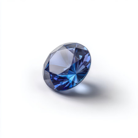 Sparkling Blue Gemstone with Brilliant Cuts on a White Background Showcasing Its Radiant Shine and Intricate Faceting for Jewelry and Design Usesの素材