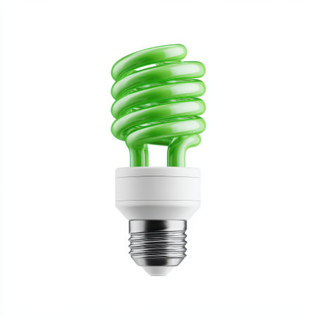 Eco-Friendly Spiral Light Bulb in Green Color Design for Energy Conservation and Sustainability Conceptの素材