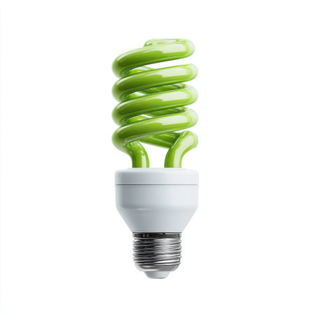 A Bright Green Spiral Energy Efficient Light Bulb for Eco-Friendly Living and Sustainable Energy Solutions in Modern Homes and Officesの素材