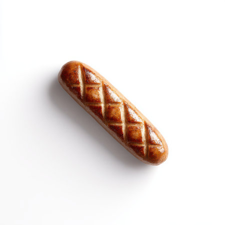 Golden Brown Baked Breadstick on White Background with Delicious Glaze and Attractive Criss-Cross Pattern Perfect for Food Photographyの素材