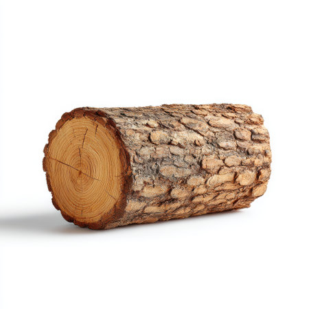 Natural Birch Log with Detailed Bark Texture and Smooth Cut Surface, Ideal for Rustic Decorations and Crafts, Isolated on White Backgroundの素材