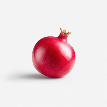 Fresh Red Pomegranate on White Background with Natural Lighting, Full View, Ideal for Culinary or Health-Related Projects, Bright and Eye-Catching Imageの素材