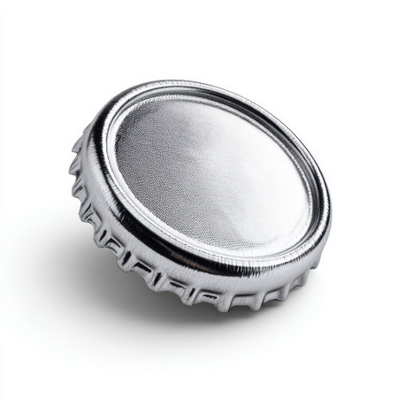 Silver Bottle Cap Isolated on White Background, Close-Up, Minimalist Design Perfect for Beverage or Food Related Concepts and Commercial Useの素材