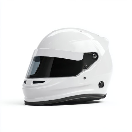 White Racing Helmet with Modern Design for Motorsport and Safety Usage with Glossy Finish and Visor for Enhanced Visibility and Protectionの素材