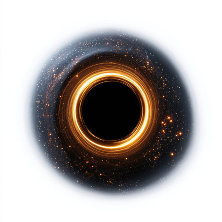 Cosmic black hole with swirling luminous ring of light and surrounding stars, showcasing the vastness and mystery of outer spaceの素材