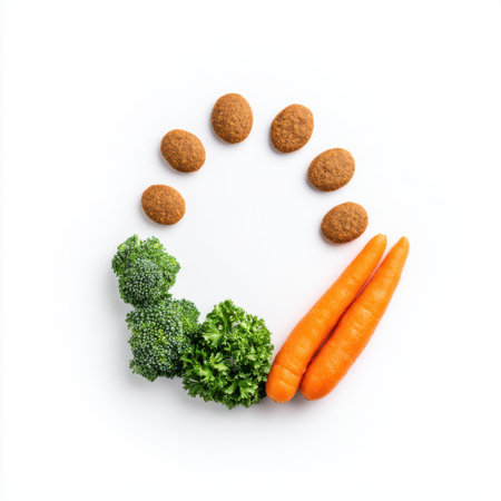 Colorful Arrangement of Fresh Vegetables and Healthy Snacks on White Background for Creative Food Concept and Nutrition Themesの素材