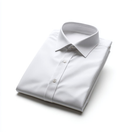 Crisp White Dress Shirt Folded Neatly on a Light Background, Ideal for Fashion, Business Attire, or Formal Event Photographyの素材