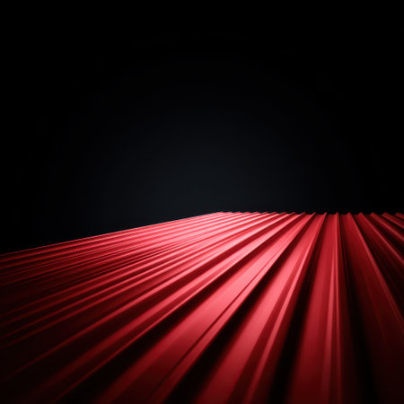 Abstract image of red corrugated surface with deep shadows and light contrast highlighting texture and depth for artistic or industrial themesの素材
