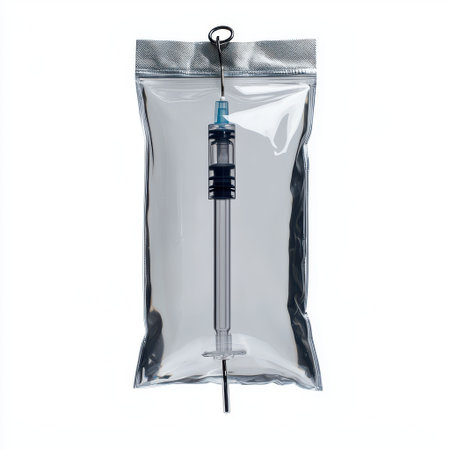 Medical Syringe in Sterile Packaging with Clear Plunger and Needle for Healthcare and Medical Use for Vaccination and Injection Proceduresの素材