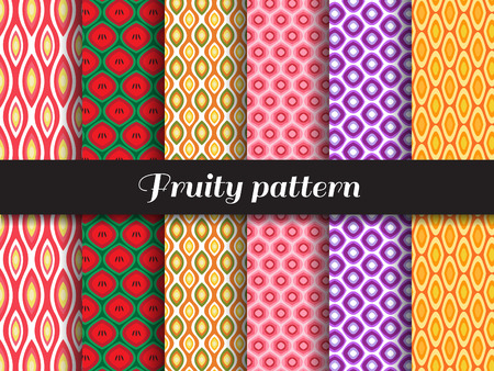 fruity pattern 6 style is Strawberry,Watermelon, pineapple, pomegranate, grapes, orangesのイラスト素材