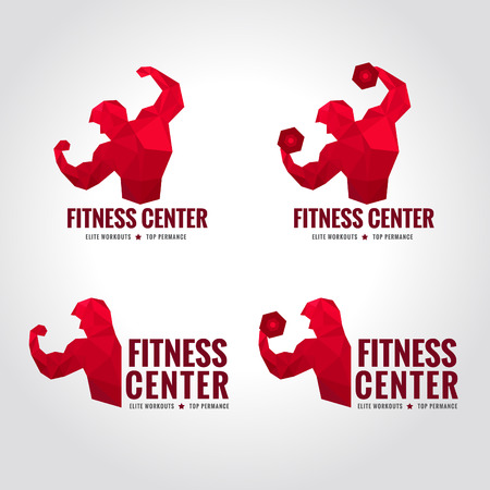 Fitness center logo low poly  Men show greater strength and muscle Red toneのイラスト素材