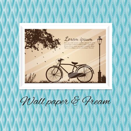 blue sky wallpaper and in Antique Bicycle picture white frameのイラスト素材