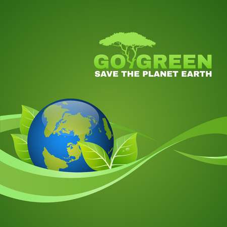 Go green save the planet earth is leaf world and ribbon waveのイラスト素材