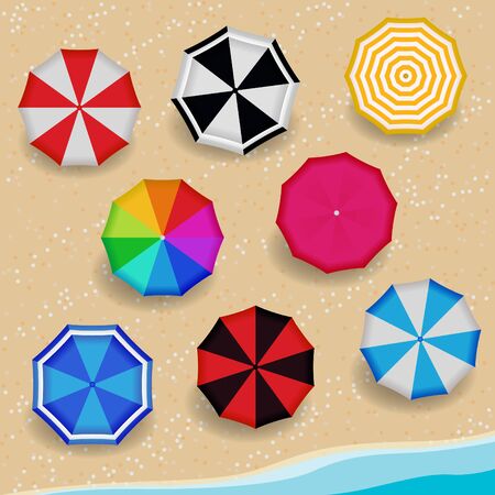 Top View Colorful Pattern color Umbrella on the Beachのイラスト素材