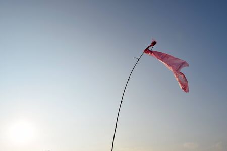 Flags plastic bags For embroidered bird in the field.の写真素材