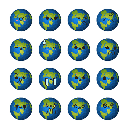 Emoticon world - face world lowpoly cute vector designのイラスト素材