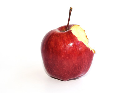 Red Apple bite isolate on white backgroundの写真素材