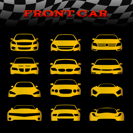 Yellow front body car and Checkered flags vector set designのイラスト素材