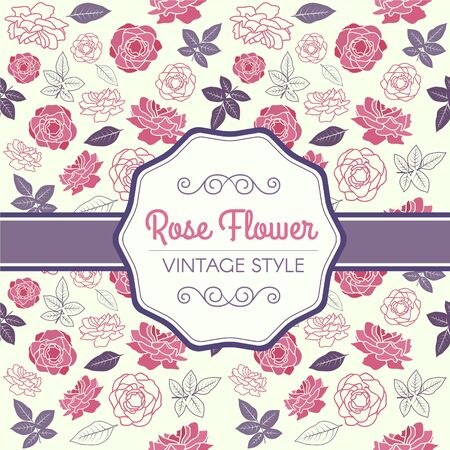 Pink Rose and purple leaf vintage pattern vector designのイラスト素材