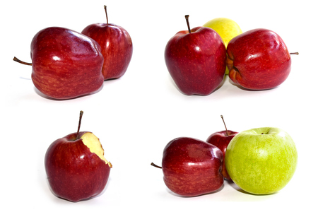 Red and green Apple set isolate on white backgroundの写真素材
