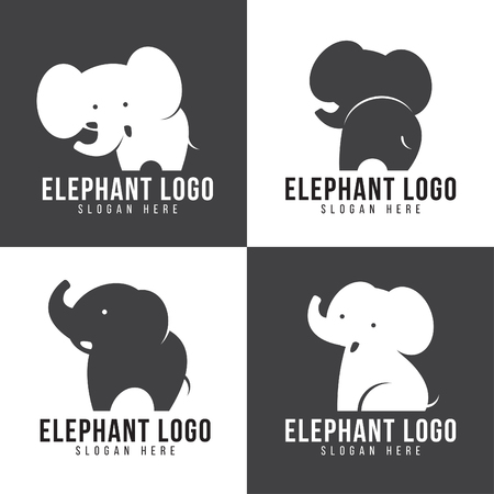 Elephant logo - cute elephant 4 style and gray and white toneのイラスト素材