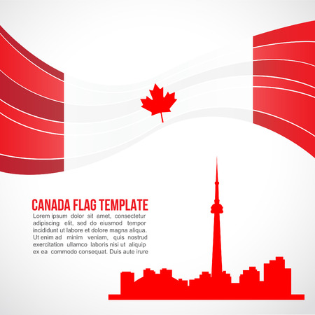Canada flag wave and the landmark CN Towerのイラスト素材