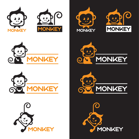 Orange and Black Monkey logo vector set designのイラスト素材