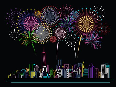 Cityscape Building Line art and Firework designのイラスト素材