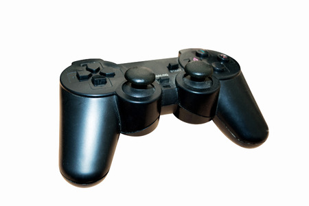 Close up black joystick isolate on white backgroundの写真素材