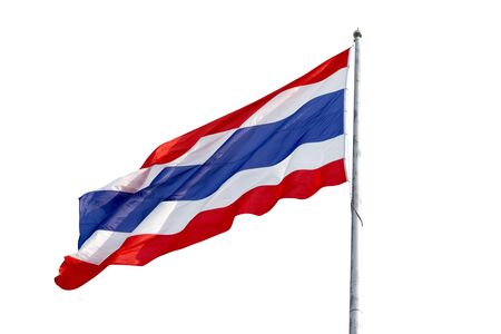Flying the Thailand Flag and pole isolate on white backgroundの写真素材