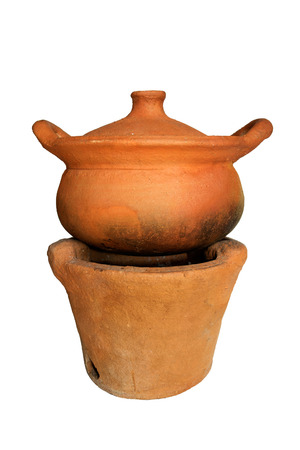 Clay Pot Cookware isolate on white backgroundの写真素材