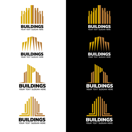 Yellow gold stripes Building icon vector set designのイラスト素材