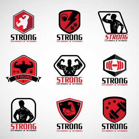 Red and black  Strong fitness logo vector set designのイラスト素材