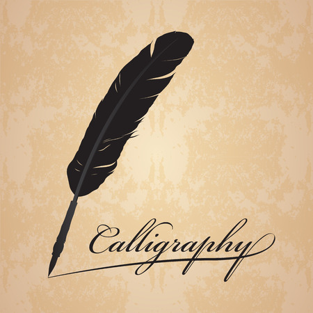Feather calligraphic pen on old paper vintage vector designのイラスト素材