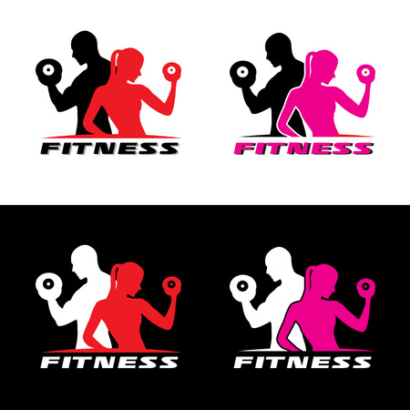 Fitness logo vector - Man and woman holding a dumbbell.のイラスト素材